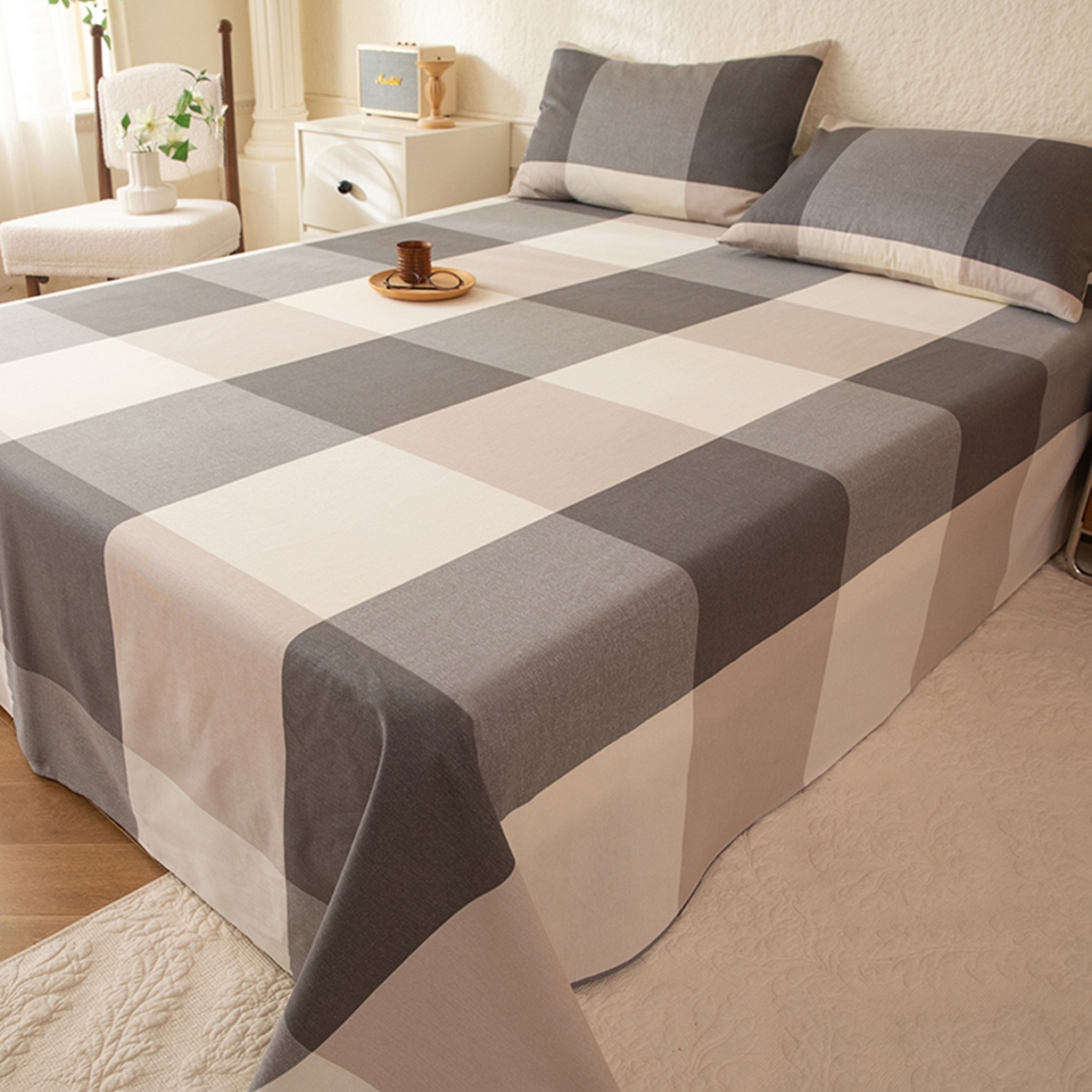 91家纺网 家纺一手货源 找家纺 八十八家纺 2026新款无印风全棉纯棉斜纹条格单床单床单单件单品床单 山海