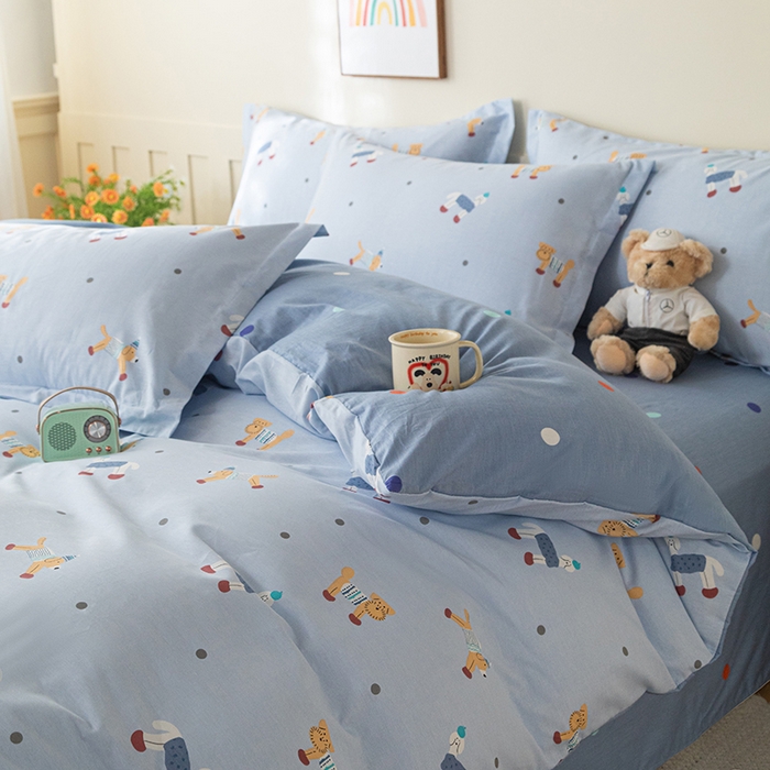 91家纺网 家纺一手货源 找家纺 爱诗诺家纺 2026新款100%全棉纯棉印花四件套【送货上门.多少都可以送】 可爱修狗-蓝