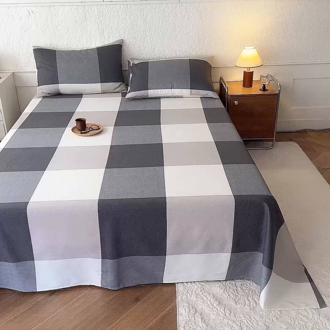 91家纺网 家纺一手货源 找家纺 八十八家纺 2026新款无印风全棉纯棉斜纹条格单床单床单单件单品床单 山海