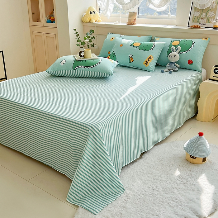 91家纺网 家纺一手货源 找家纺 爱诗诺家纺 2026新款100%全棉纯棉印花四件套【送货上门.多少都可以送】 恐龙告白绿