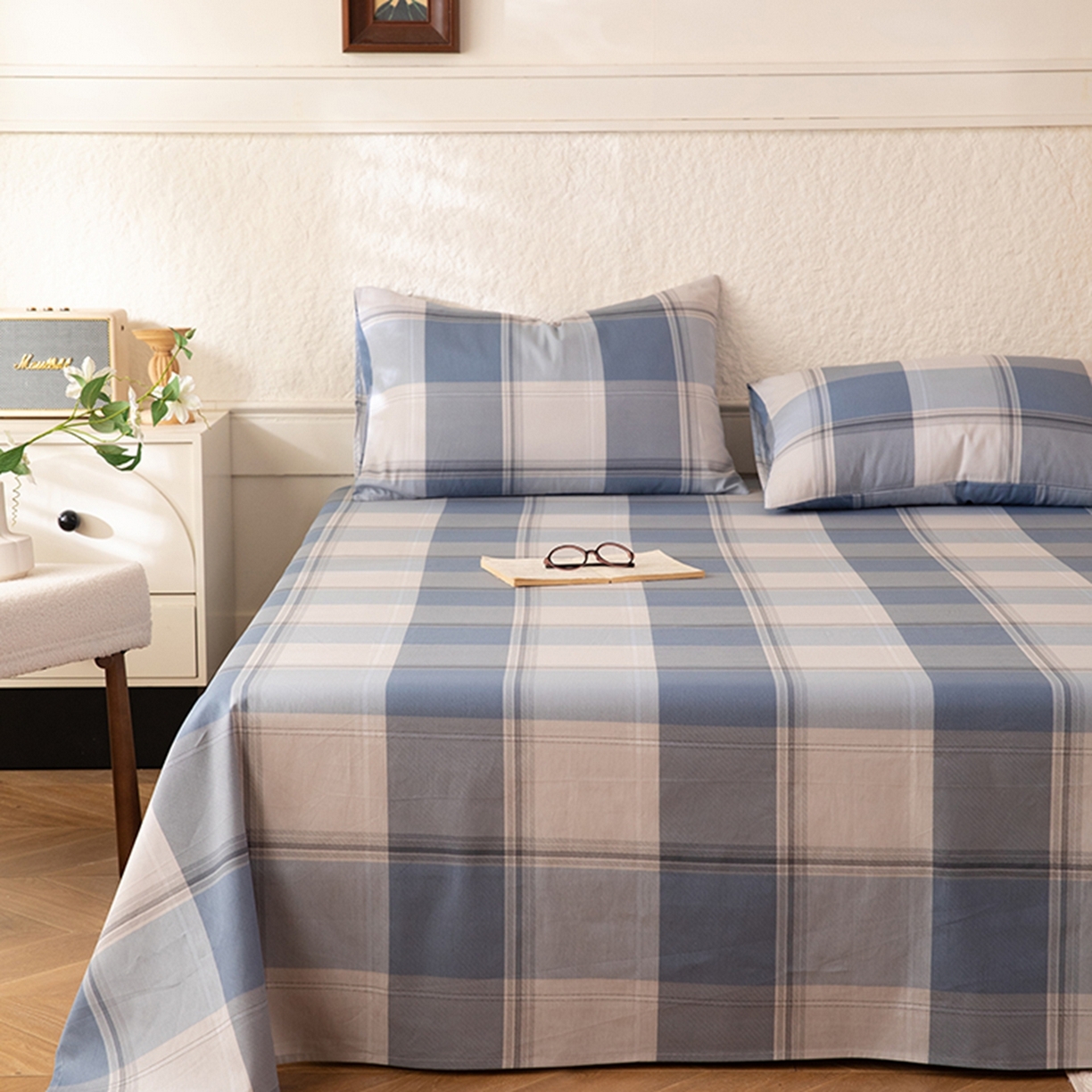 91家纺网 家纺一手货源 找家纺 八十八家纺 2026新款无印风全棉纯棉斜纹条格单床单床单单件单品床单 山禾