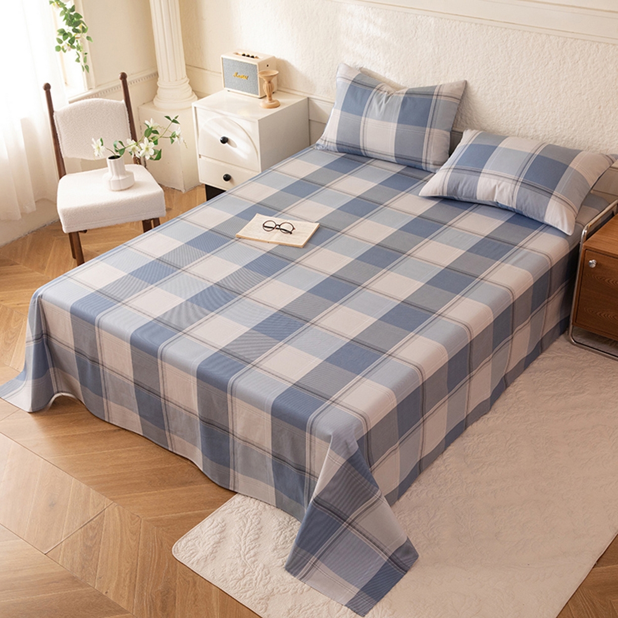 91家纺网 家纺一手货源 找家纺 八十八家纺 2026新款无印风全棉纯棉斜纹条格单床单床单单件单品床单 山禾