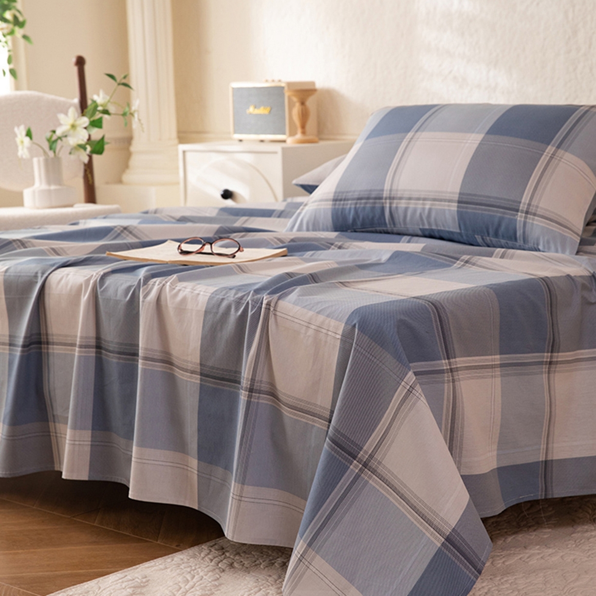 91家纺网 家纺一手货源 找家纺 八十八家纺 2026新款无印风全棉纯棉斜纹条格单床单床单单件单品床单 山禾