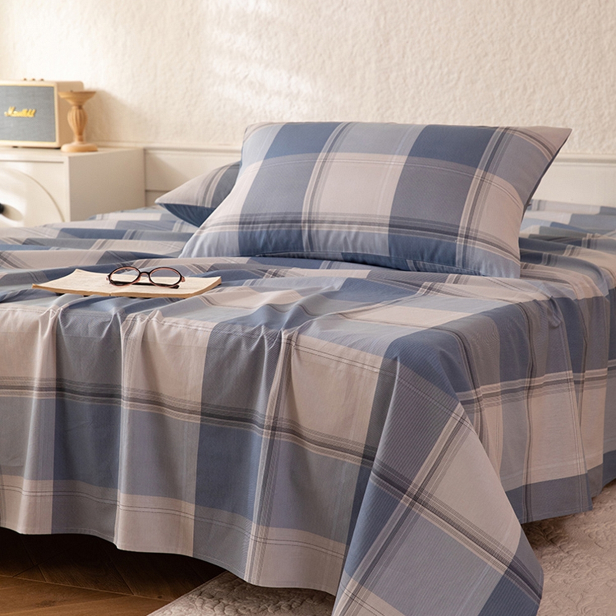 91家纺网 家纺一手货源 找家纺 八十八家纺 2026新款无印风全棉纯棉斜纹条格单床单床单单件单品床单 山禾