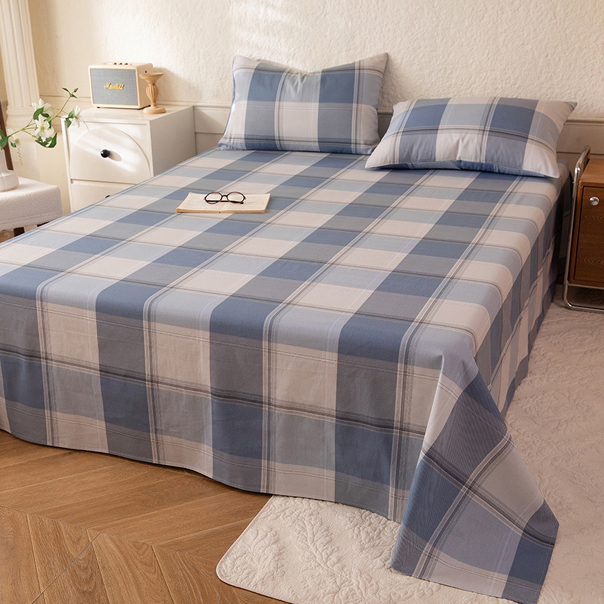 91家纺网 家纺一手货源 找家纺 八十八家纺 2026新款无印风全棉纯棉斜纹条格单床单床单单件单品床单 山禾