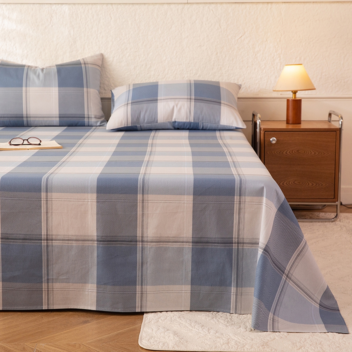 91家纺网 家纺一手货源 找家纺 八十八家纺 2026新款无印风全棉纯棉斜纹条格单床单床单单件单品床单 山禾