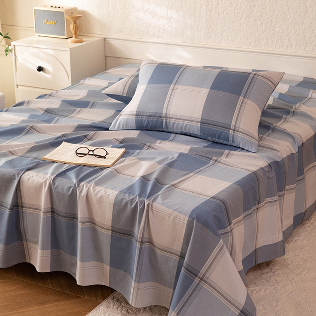 91家纺网 家纺一手货源 找家纺 八十八家纺 2026新款无印风全棉纯棉斜纹条格单床单床单单件单品床单 山禾