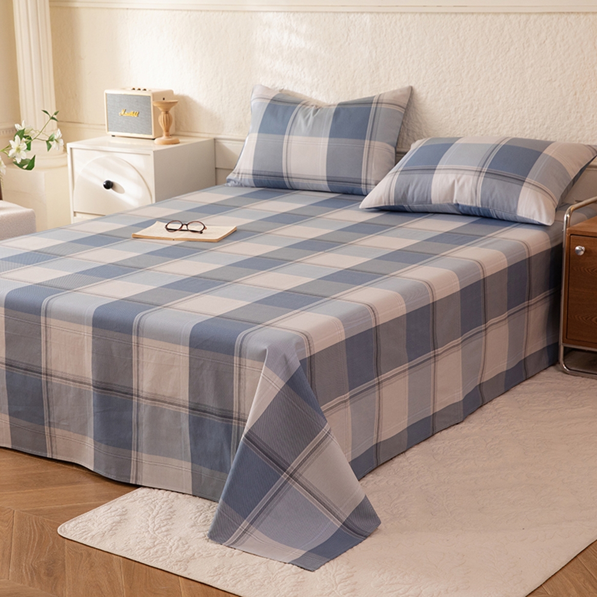 91家纺网 家纺一手货源 找家纺 八十八家纺 2026新款无印风全棉纯棉斜纹条格单床单床单单件单品床单 山禾