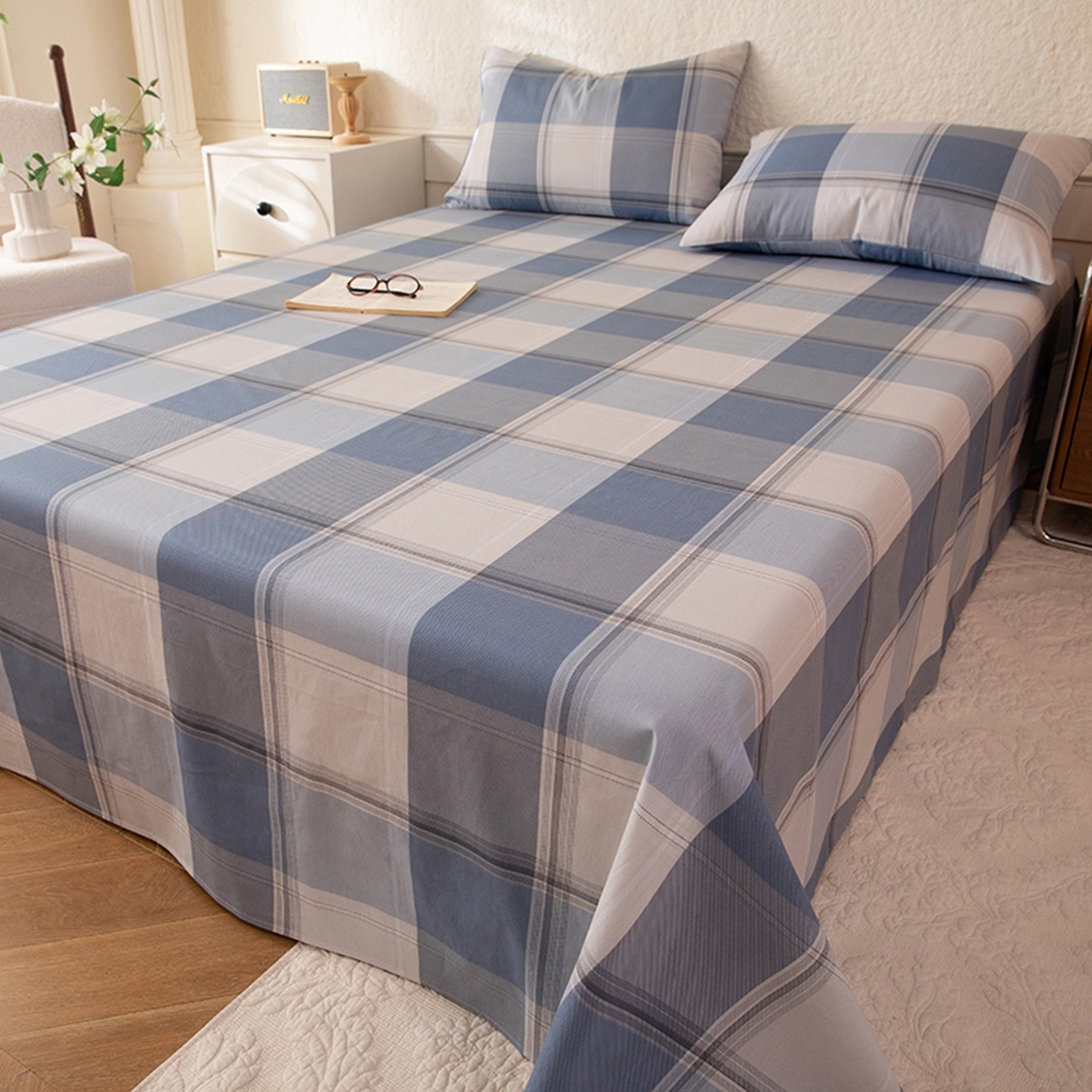 91家纺网 家纺一手货源 找家纺 八十八家纺 2026新款无印风全棉纯棉斜纹条格单床单床单单件单品床单 山禾