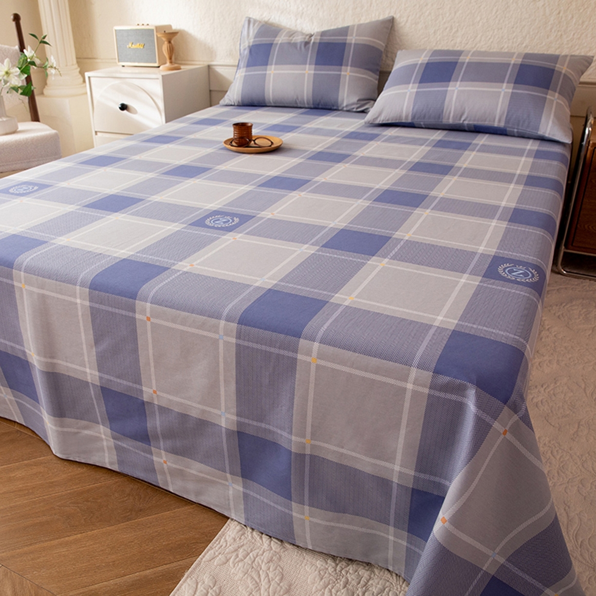 八十八家纺 2026新款无印风全棉纯棉斜纹条格单床单床单单件单品床单 山林