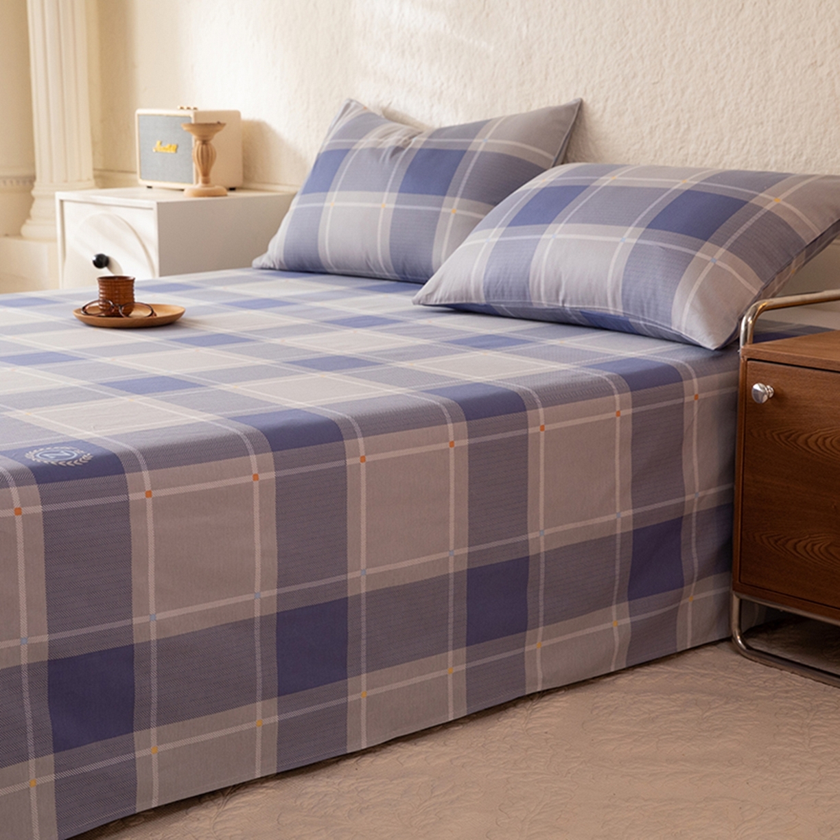 91家纺网 家纺一手货源 找家纺 八十八家纺 2026新款无印风全棉纯棉斜纹条格单床单床单单件单品床单 山林