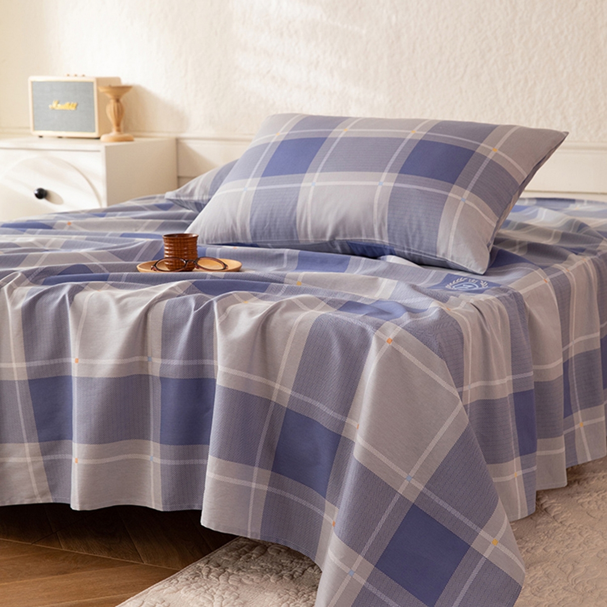 91家纺网 家纺一手货源 找家纺 八十八家纺 2026新款无印风全棉纯棉斜纹条格单床单床单单件单品床单 山林