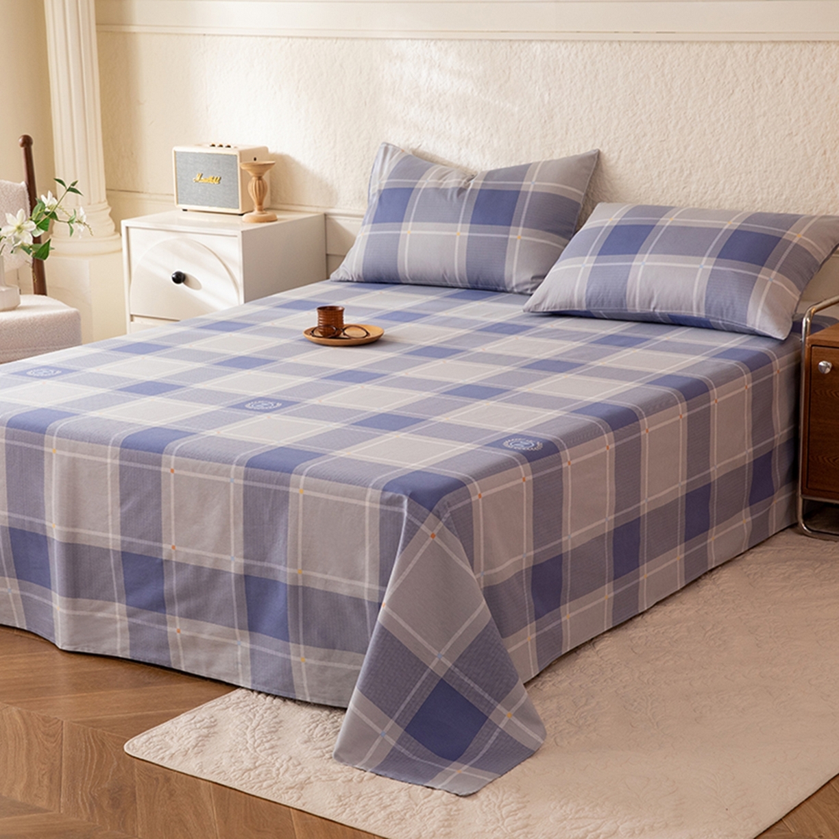 91家纺网 家纺一手货源 找家纺 八十八家纺 2026新款无印风全棉纯棉斜纹条格单床单床单单件单品床单 山林