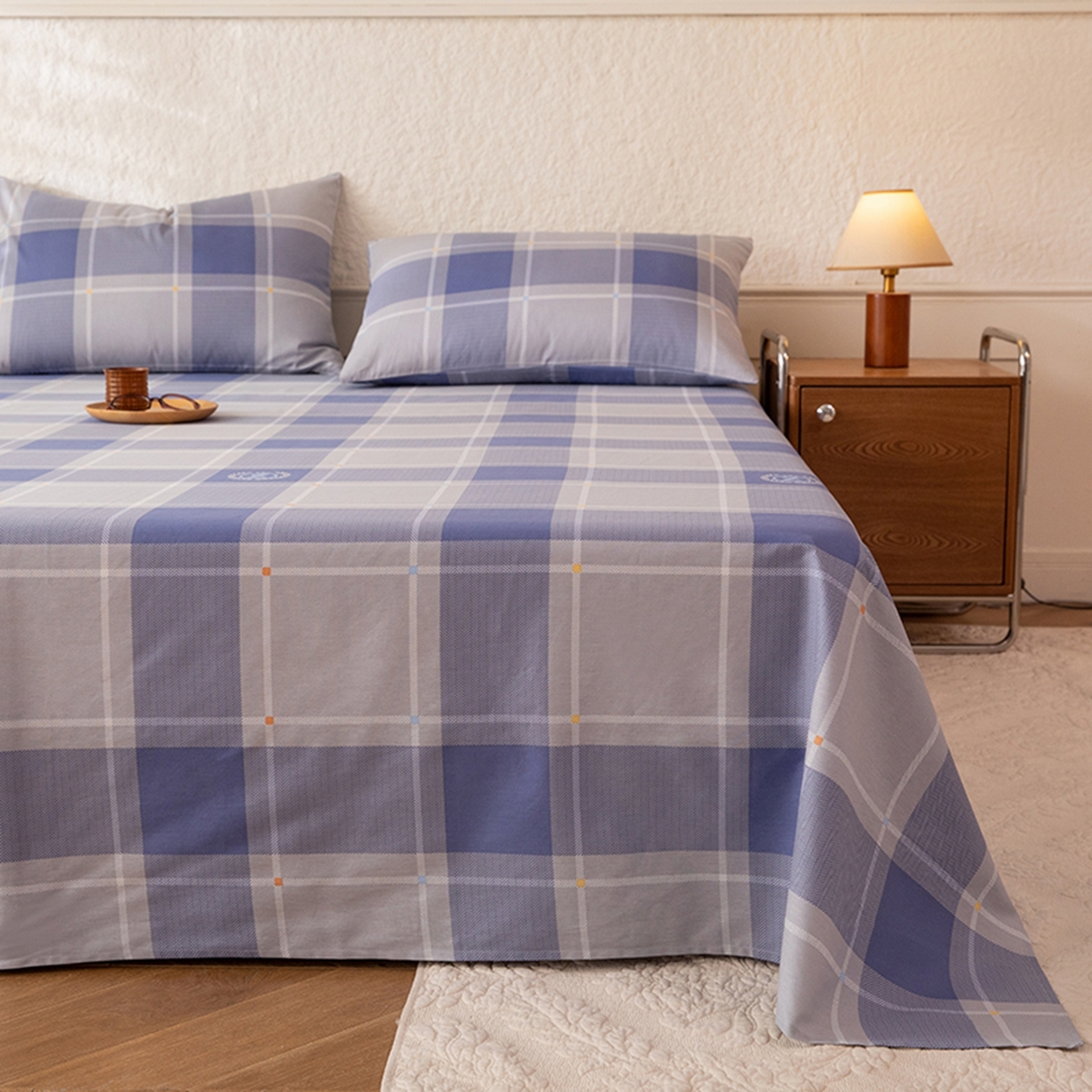 91家纺网 家纺一手货源 找家纺 八十八家纺 2026新款无印风全棉纯棉斜纹条格单床单床单单件单品床单 山林