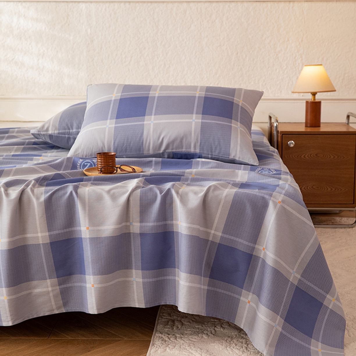 91家纺网 家纺一手货源 找家纺 八十八家纺 2026新款无印风全棉纯棉斜纹条格单床单床单单件单品床单 山林