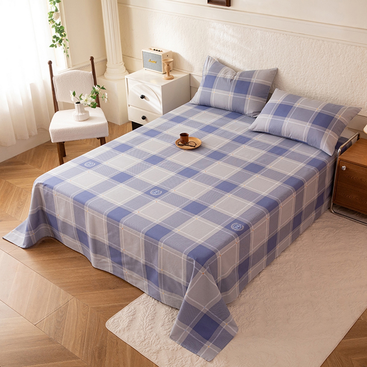 91家纺网 家纺一手货源 找家纺 八十八家纺 2026新款无印风全棉纯棉斜纹条格单床单床单单件单品床单 山林