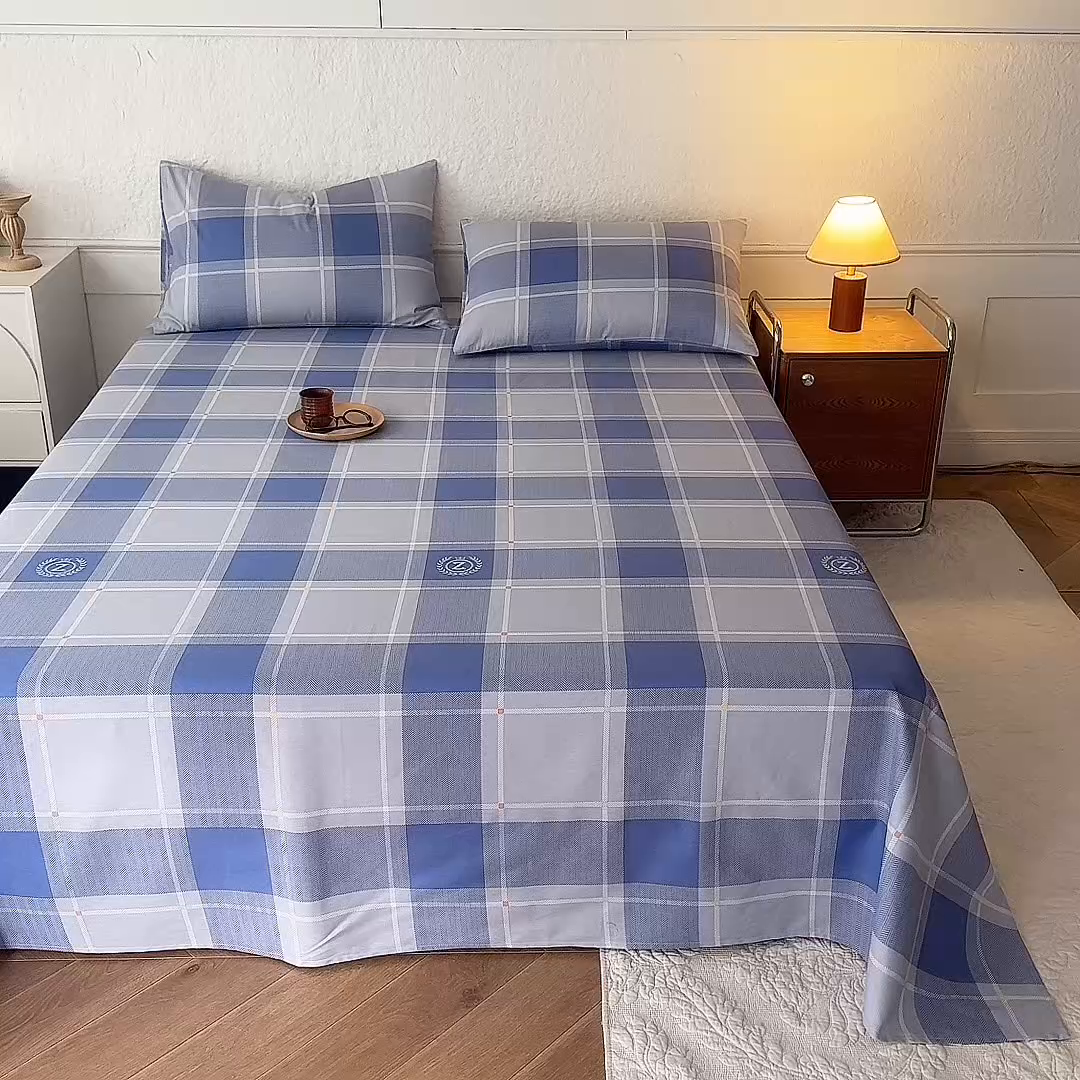 91家纺网 家纺一手货源 找家纺 八十八家纺 2026新款无印风全棉纯棉斜纹条格单床单床单单件单品床单 山林