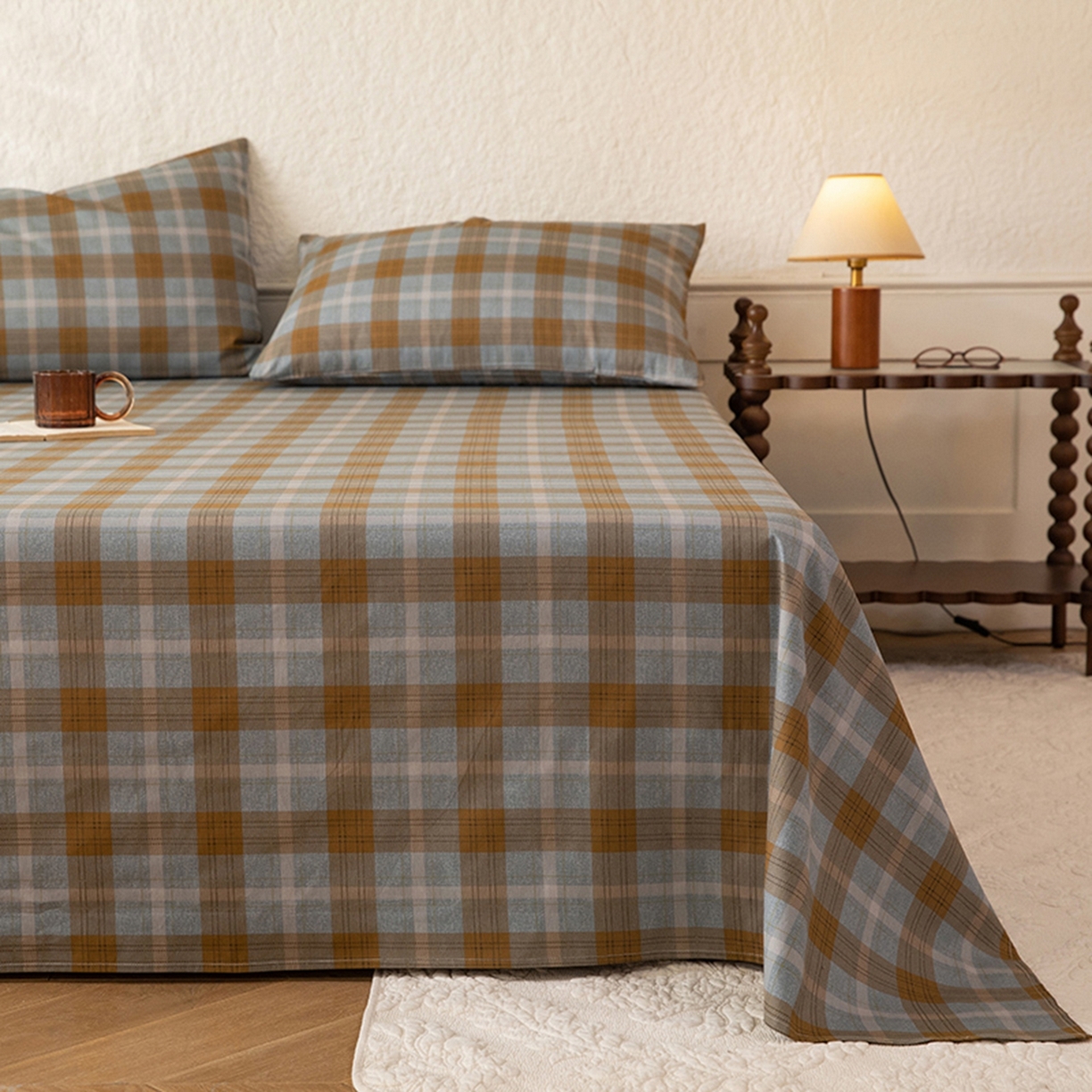 91家纺网 家纺一手货源 找家纺 八十八家纺 2026新款无印风全棉纯棉斜纹条格单床单床单单件单品床单 山墨