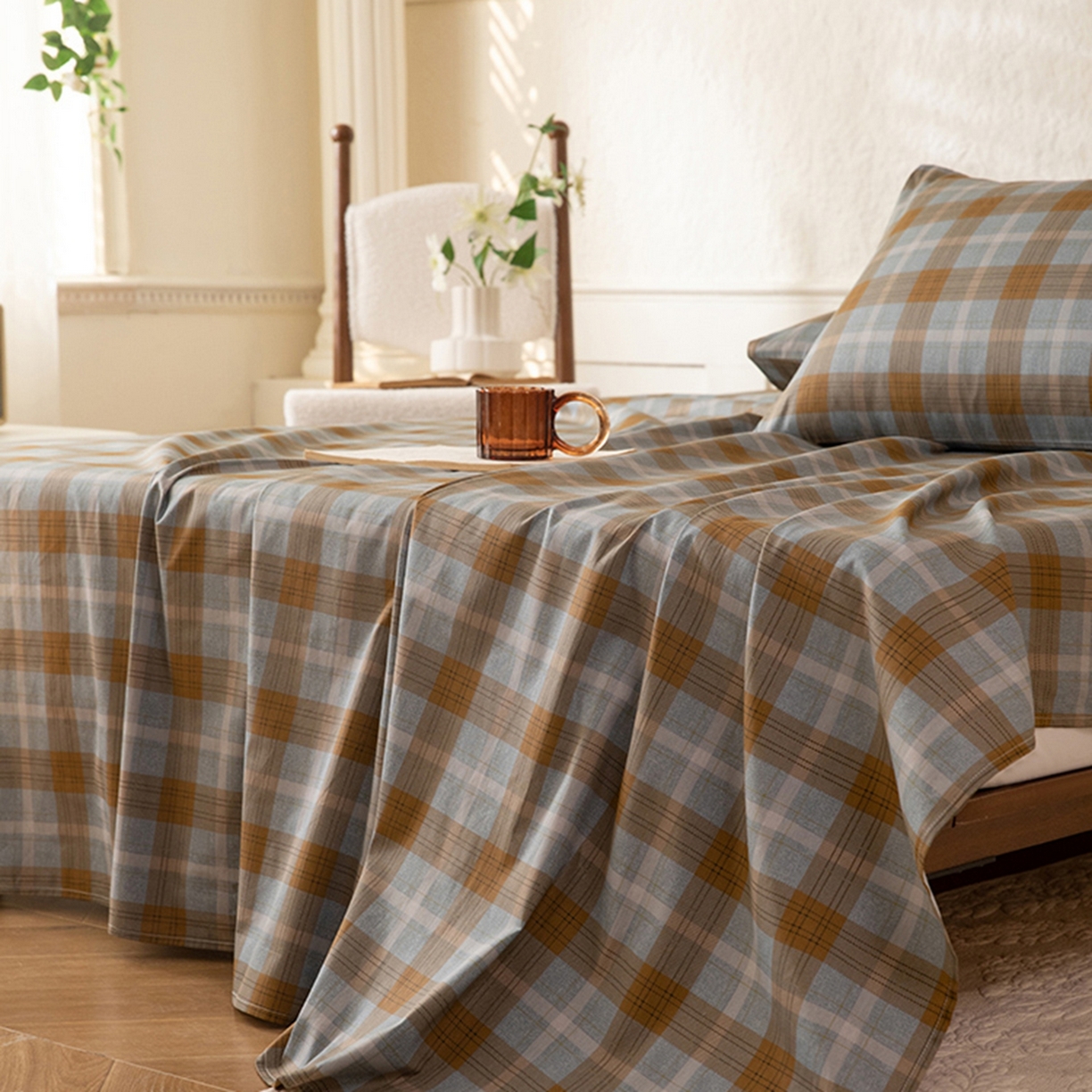 91家纺网 家纺一手货源 找家纺 八十八家纺 2026新款无印风全棉纯棉斜纹条格单床单床单单件单品床单 山墨