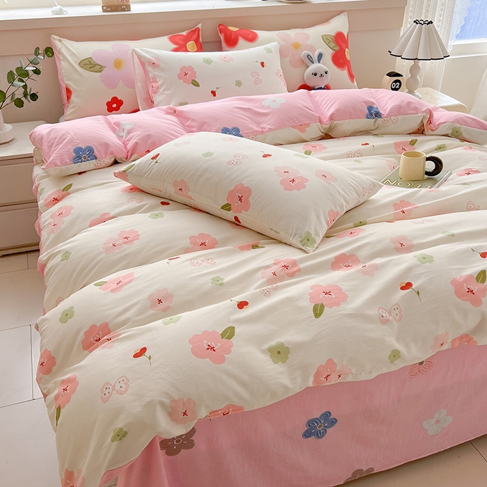 91家纺网 家纺一手货源 找家纺 爱诗诺家纺 2026新款100%全棉纯棉印花四件套【送货上门.多少都可以送】 桃花朵朵