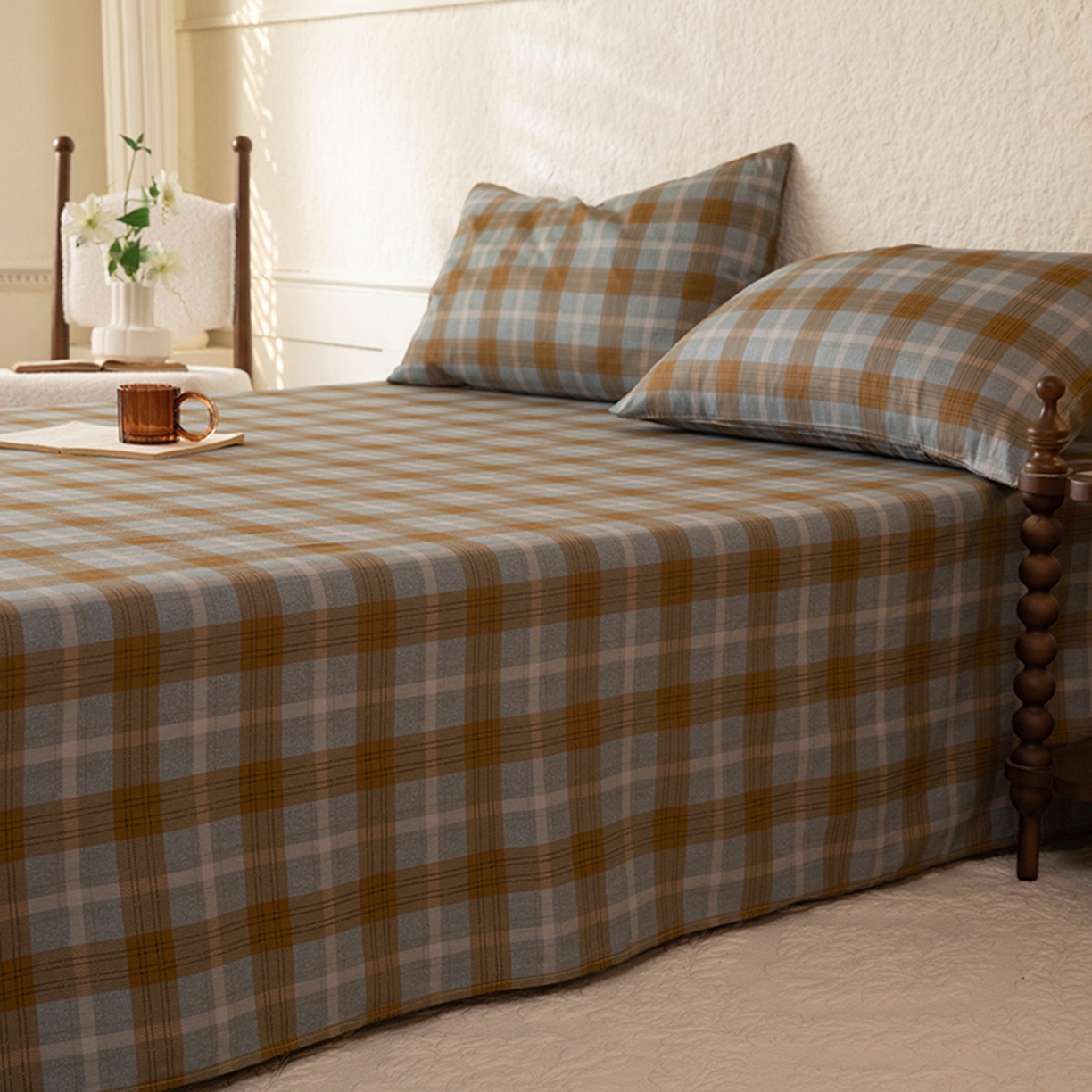 91家纺网 家纺一手货源 找家纺 八十八家纺 2026新款无印风全棉纯棉斜纹条格单床单床单单件单品床单 山墨