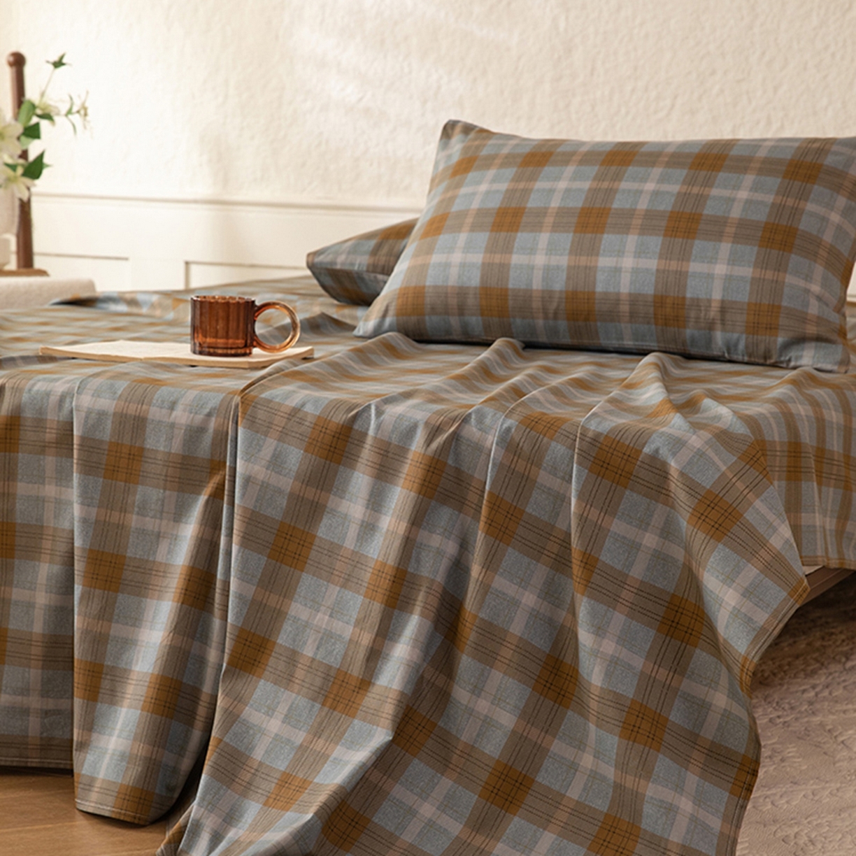 91家纺网 家纺一手货源 找家纺 八十八家纺 2026新款无印风全棉纯棉斜纹条格单床单床单单件单品床单 山墨