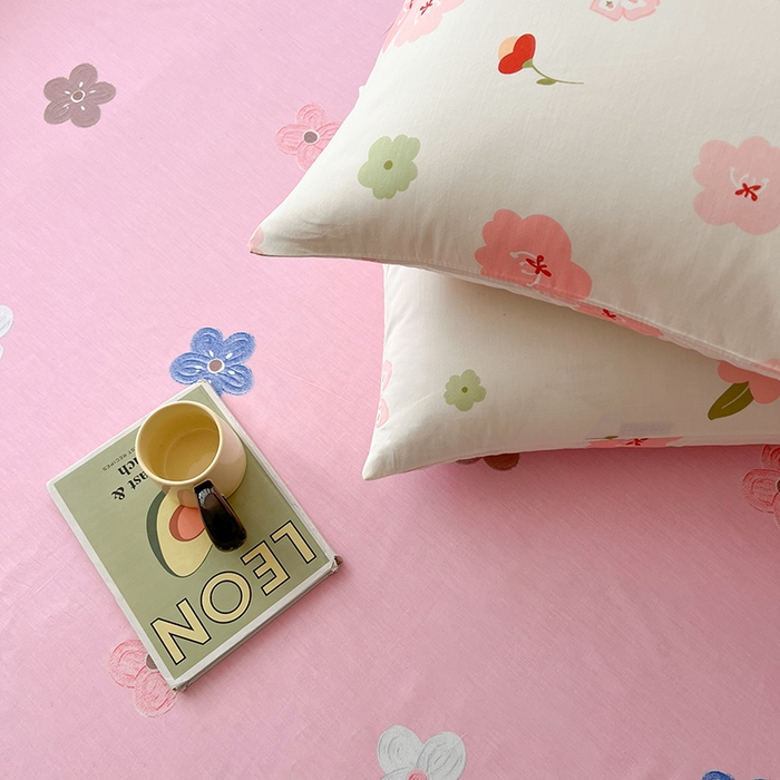 91家纺网 家纺一手货源 找家纺 爱诗诺家纺 2026新款100%全棉纯棉印花四件套【送货上门.多少都可以送】 桃花朵朵