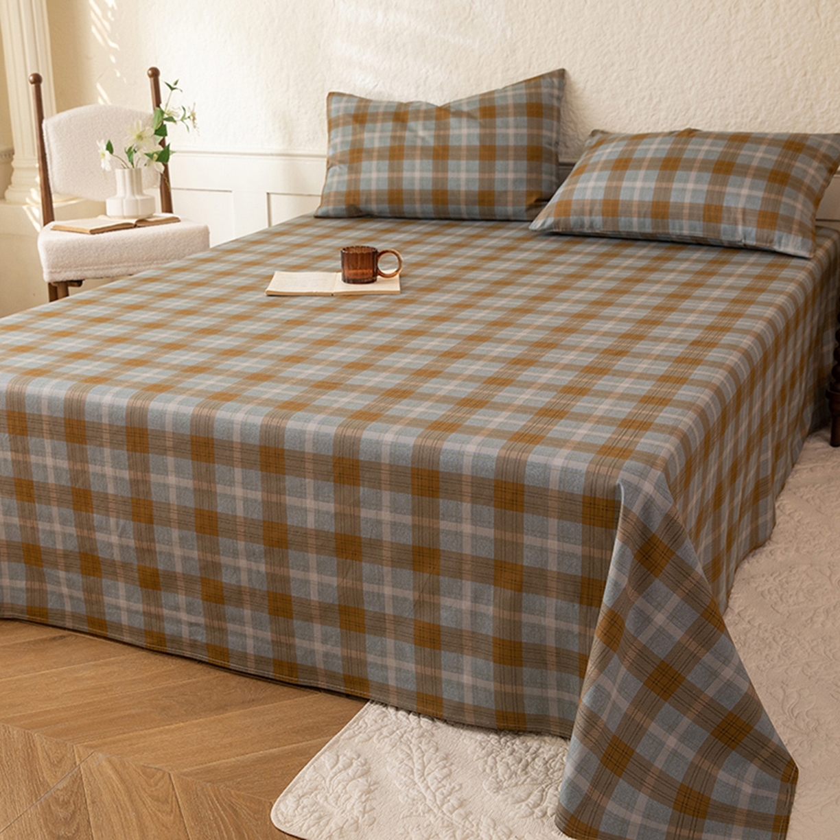 91家纺网 家纺一手货源 找家纺 八十八家纺 2026新款无印风全棉纯棉斜纹条格单床单床单单件单品床单 山墨