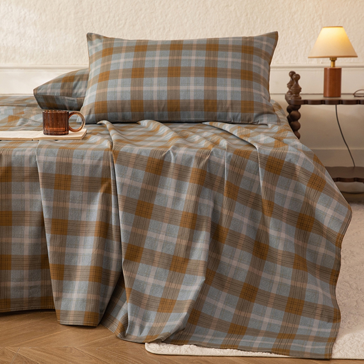 91家纺网 家纺一手货源 找家纺 八十八家纺 2026新款无印风全棉纯棉斜纹条格单床单床单单件单品床单 山墨