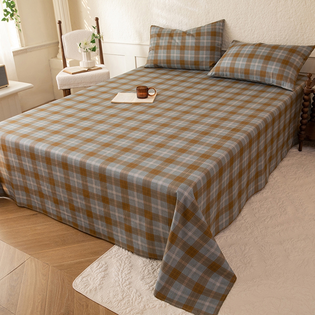 91家纺网 家纺一手货源 找家纺 八十八家纺 2026新款无印风全棉纯棉斜纹条格单床单床单单件单品床单 山墨