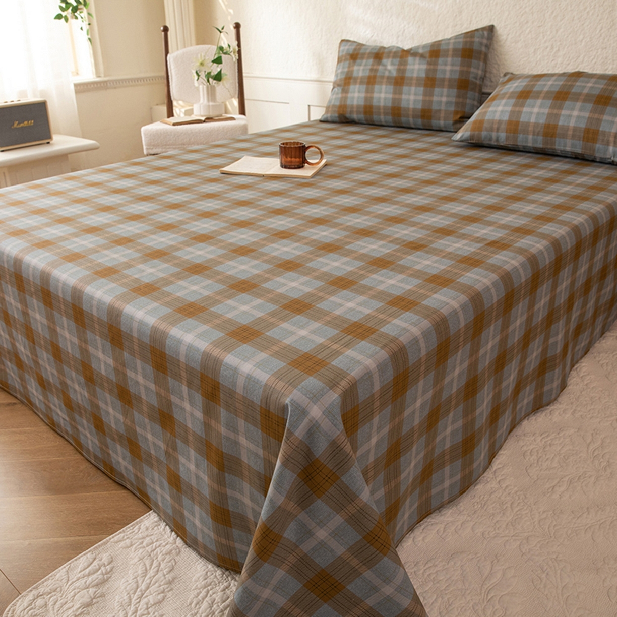 91家纺网 家纺一手货源 找家纺 八十八家纺 2026新款无印风全棉纯棉斜纹条格单床单床单单件单品床单 山墨