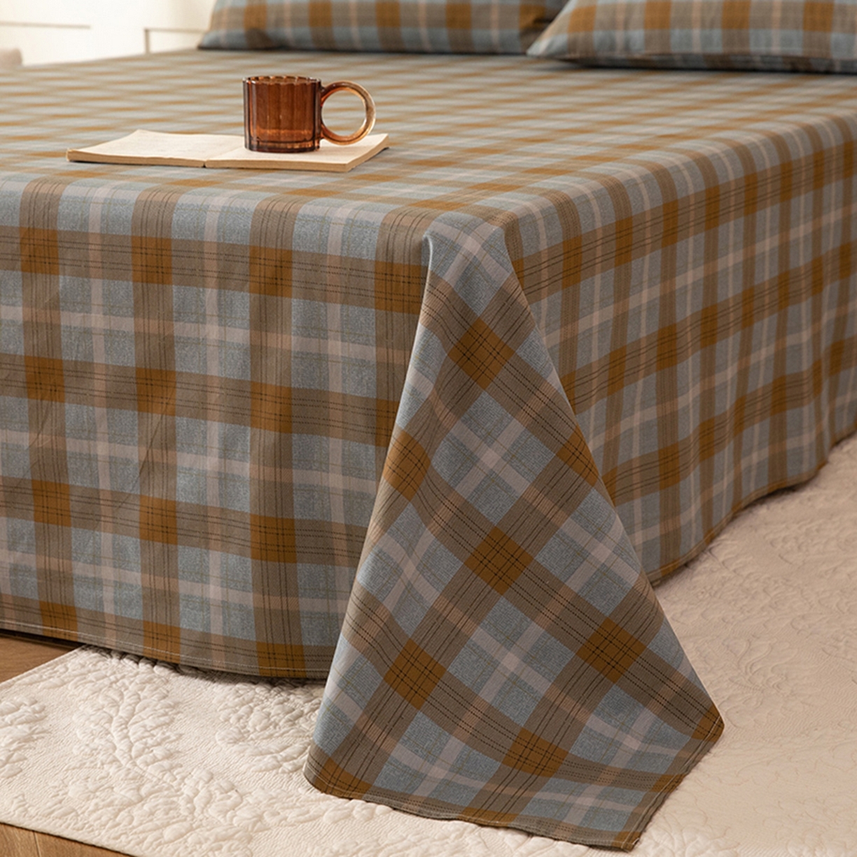 91家纺网 家纺一手货源 找家纺 八十八家纺 2026新款无印风全棉纯棉斜纹条格单床单床单单件单品床单 山墨