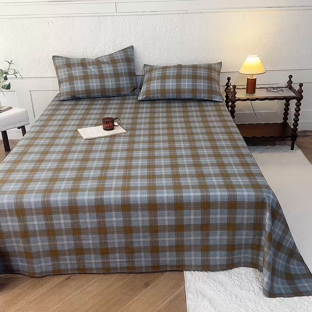 91家纺网 家纺一手货源 找家纺 八十八家纺 2026新款无印风全棉纯棉斜纹条格单床单床单单件单品床单 山墨