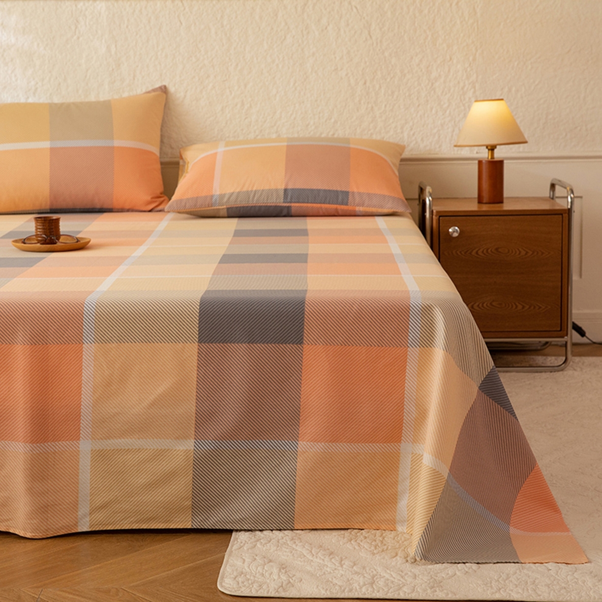 91家纺网 家纺一手货源 找家纺 八十八家纺 2026新款无印风全棉纯棉斜纹条格单床单床单单件单品床单 山南