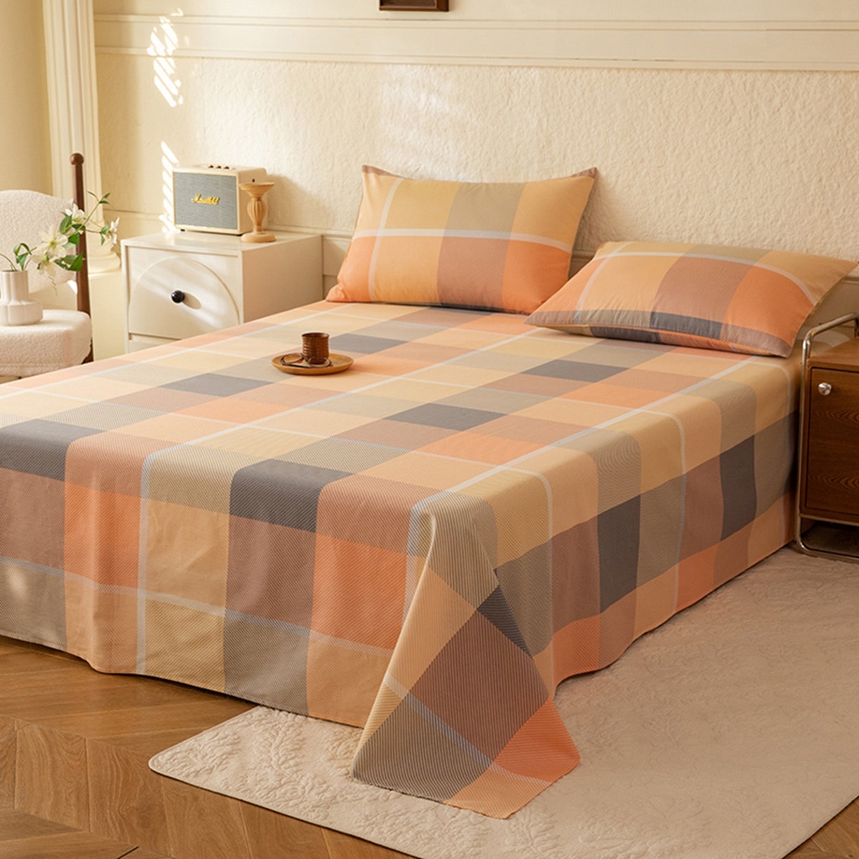 91家纺网 家纺一手货源 找家纺 八十八家纺 2026新款无印风全棉纯棉斜纹条格单床单床单单件单品床单 山南