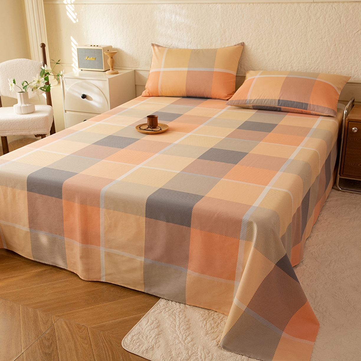 91家纺网 家纺一手货源 找家纺 八十八家纺 2026新款无印风全棉纯棉斜纹条格单床单床单单件单品床单 山南