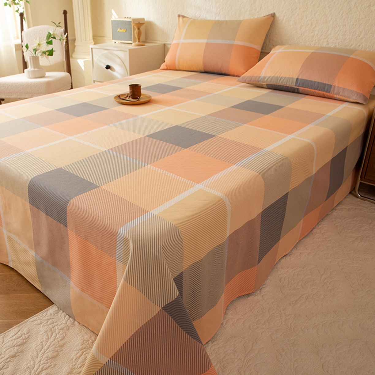 91家纺网 家纺一手货源 找家纺 八十八家纺 2026新款无印风全棉纯棉斜纹条格单床单床单单件单品床单 山南