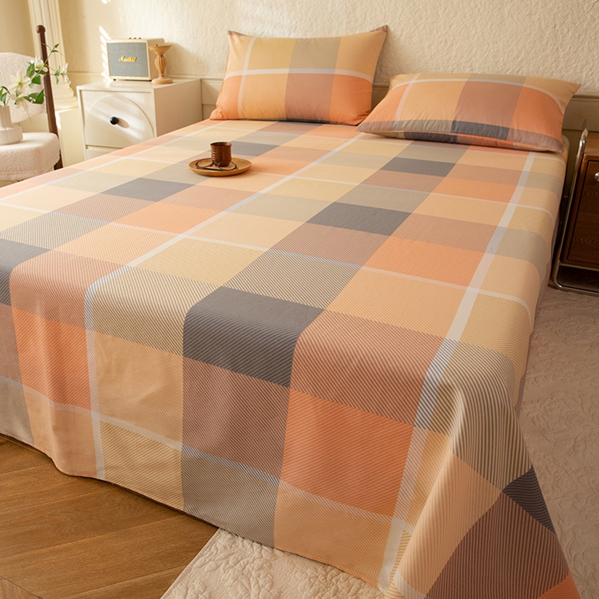 91家纺网 家纺一手货源 找家纺 八十八家纺 2026新款无印风全棉纯棉斜纹条格单床单床单单件单品床单 山南