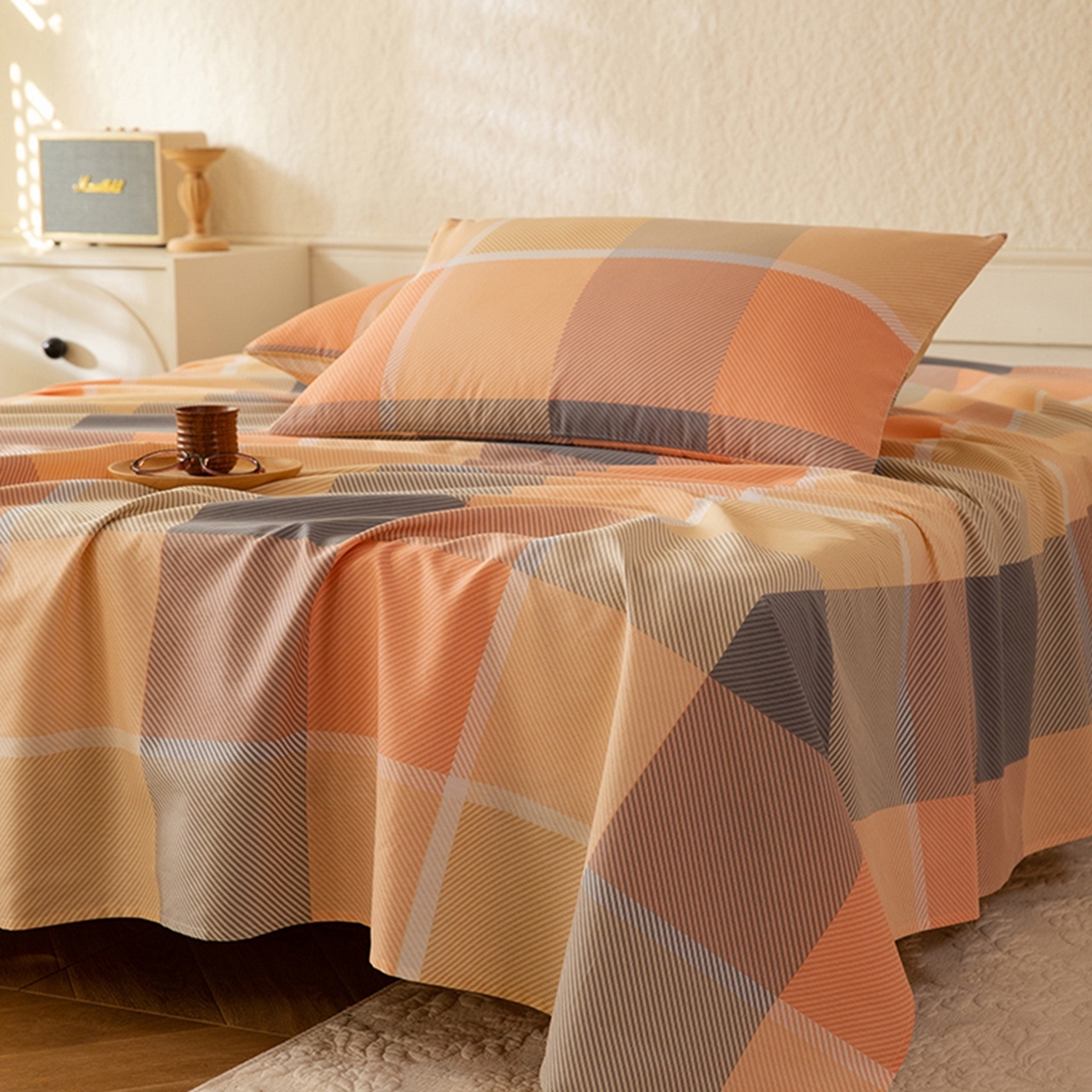 91家纺网 家纺一手货源 找家纺 八十八家纺 2026新款无印风全棉纯棉斜纹条格单床单床单单件单品床单 山南