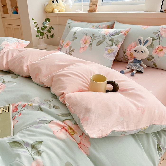 91家纺网 家纺一手货源 找家纺 爱诗诺家纺 2026新款100%全棉纯棉印花四件套【送货上门.多少都可以送】 云想花荣绿