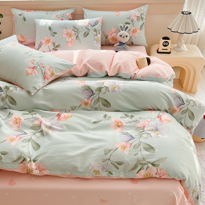 91家纺网 家纺一手货源 找家纺 爱诗诺家纺 2026新款100%全棉纯棉印花四件套【送货上门.多少都可以送】 云想花荣绿