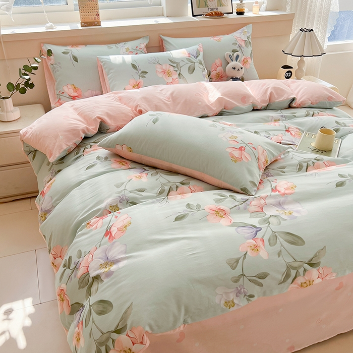 91家纺网 家纺一手货源 找家纺 爱诗诺家纺 2026新款100%全棉纯棉印花四件套【送货上门.多少都可以送】 云想花荣绿