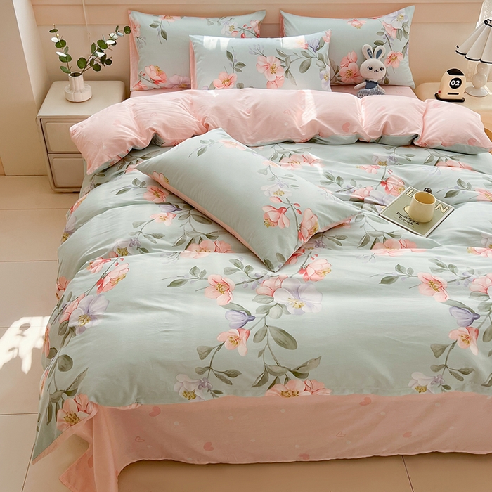 91家纺网 家纺一手货源 找家纺 爱诗诺家纺 2026新款100%全棉纯棉印花四件套【送货上门.多少都可以送】 云想花荣绿