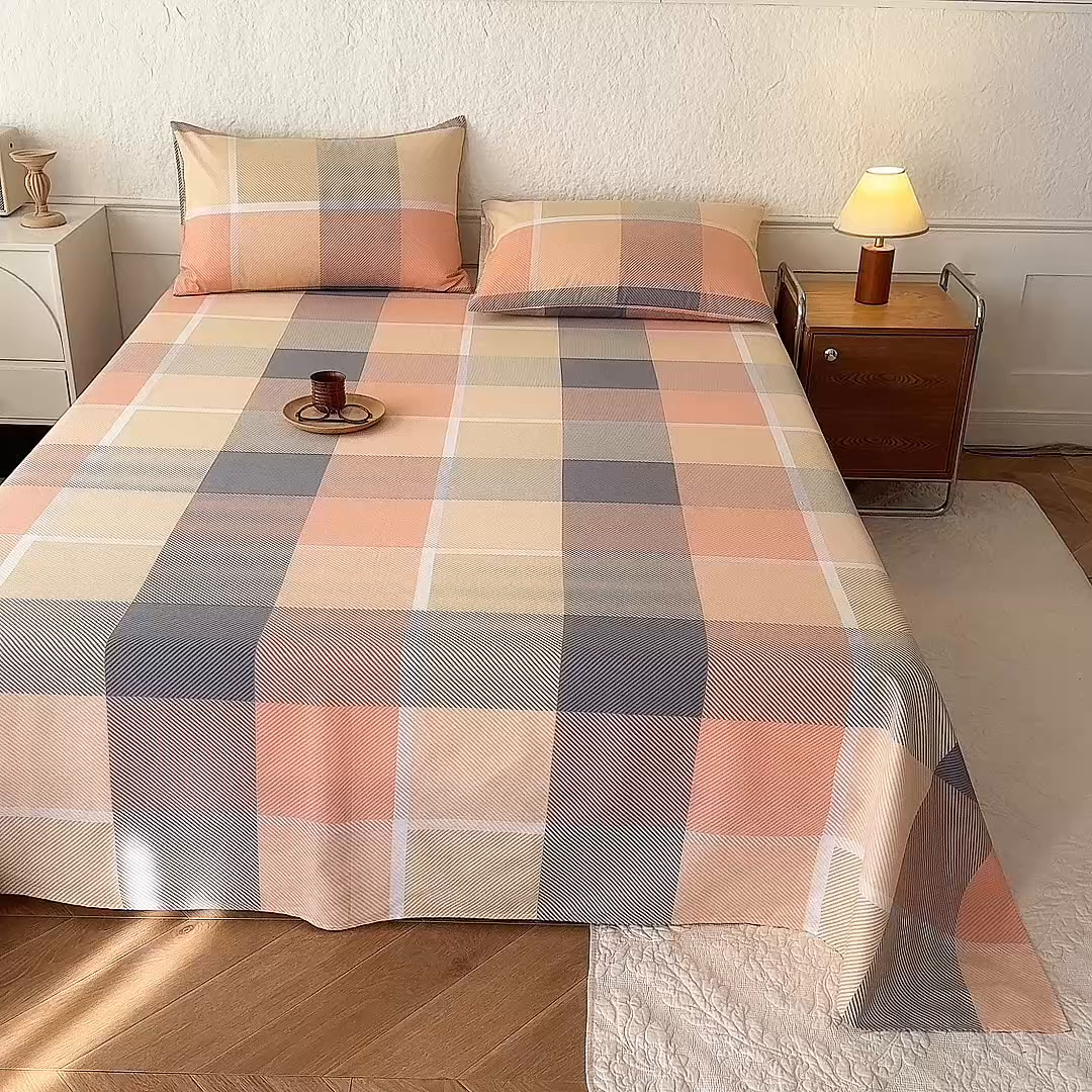 91家纺网 家纺一手货源 找家纺 八十八家纺 2026新款无印风全棉纯棉斜纹条格单床单床单单件单品床单 山南