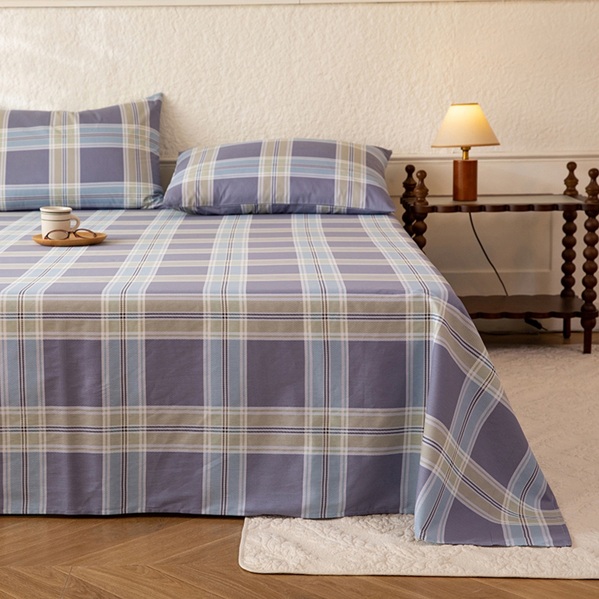 91家纺网 家纺一手货源 找家纺 八十八家纺 2026新款无印风全棉纯棉斜纹条格单床单床单单件单品床单 山月