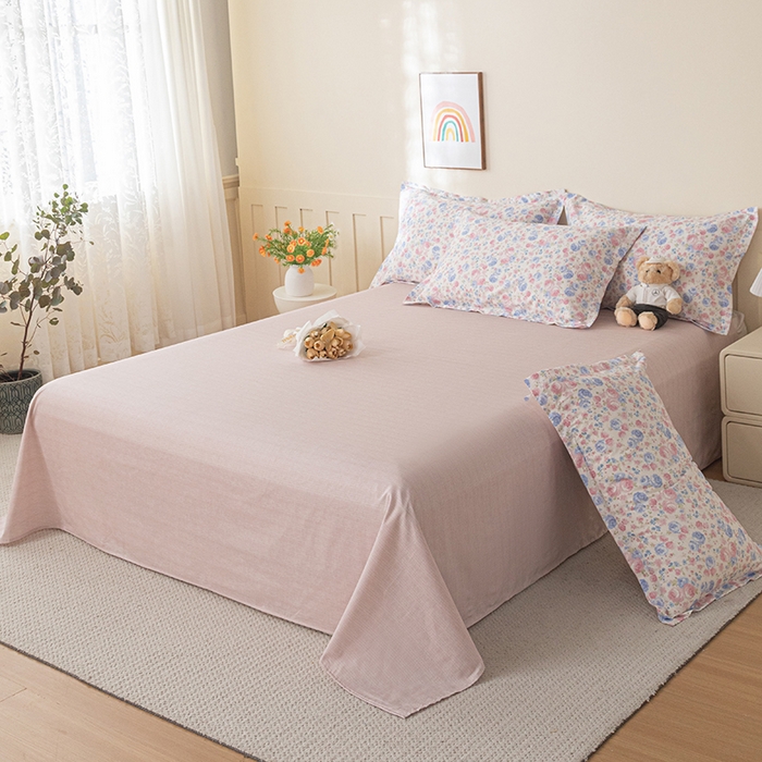 91家纺网 家纺一手货源 找家纺 爱诗诺家纺 2026新款100%全棉纯棉印花四件套【送货上门.多少都可以送】 云絮花-粉