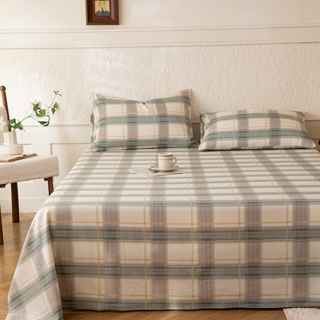 91家纺网 家纺一手货源 找家纺 八十八家纺 2026新款无印风全棉纯棉斜纹条格单床单床单单件单品床单 山竹