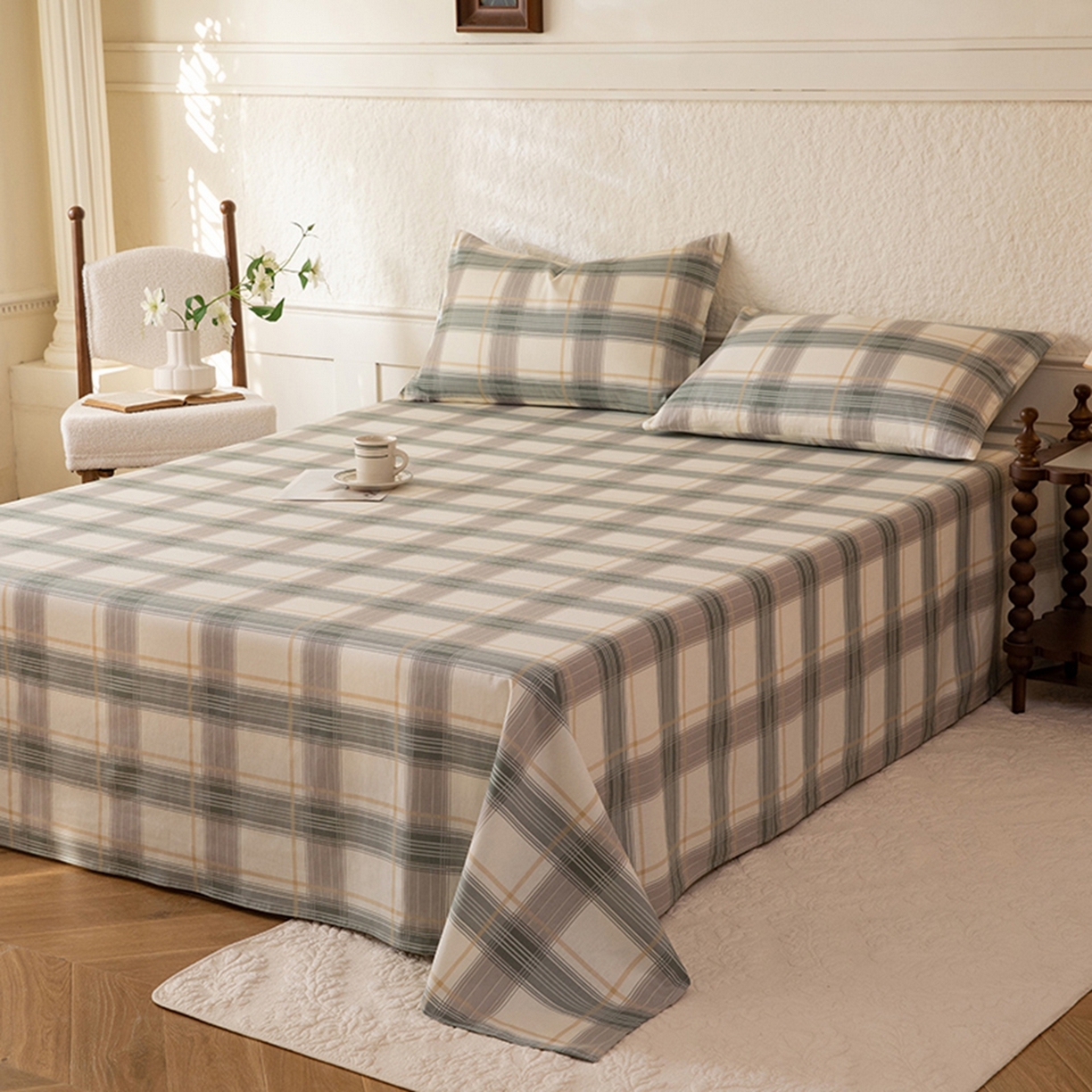 91家纺网 家纺一手货源 找家纺 八十八家纺 2026新款无印风全棉纯棉斜纹条格单床单床单单件单品床单 山竹