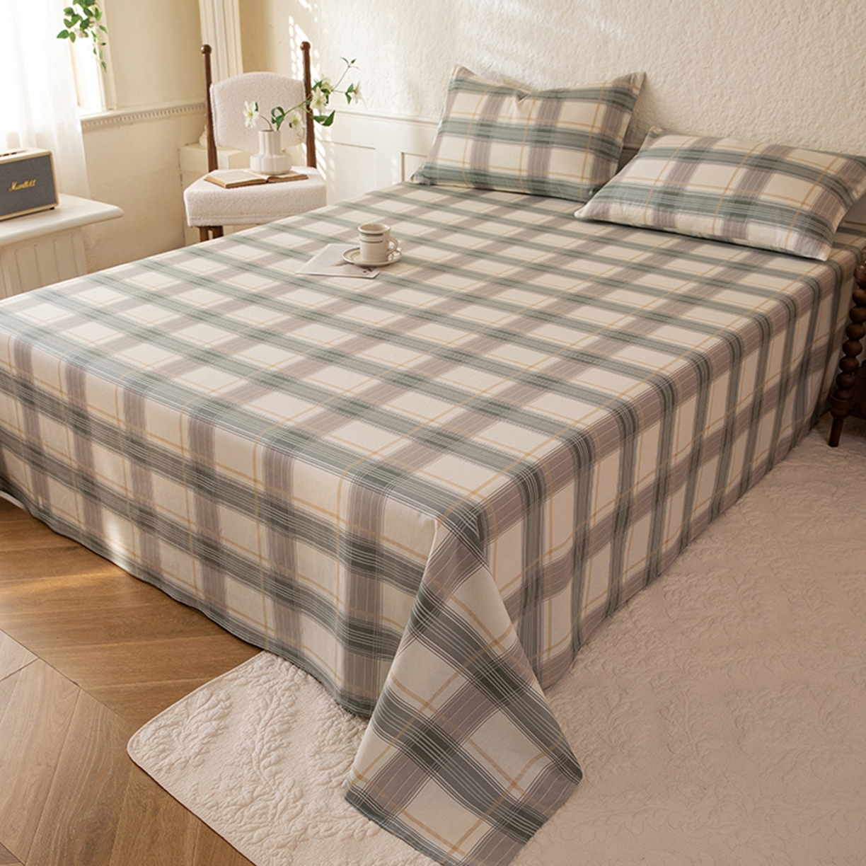 91家纺网 家纺一手货源 找家纺 八十八家纺 2026新款无印风全棉纯棉斜纹条格单床单床单单件单品床单 山竹