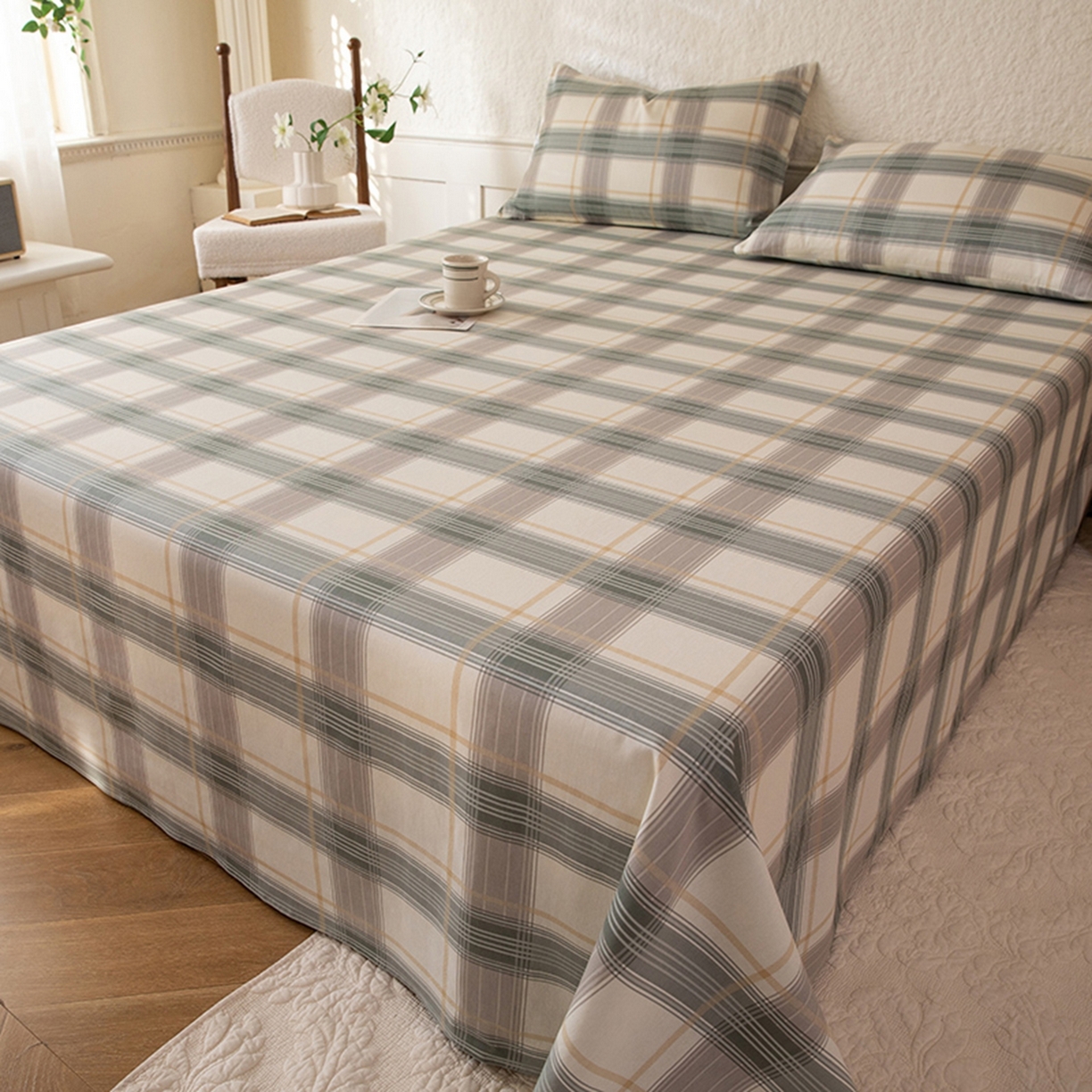 91家纺网 家纺一手货源 找家纺 八十八家纺 2026新款无印风全棉纯棉斜纹条格单床单床单单件单品床单 山竹